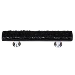Sietto [SP-213-PC] Handmade Glass Cabinet Pull Handle - Skinny Glacier - Black - Polished Chrome Base - 5" L