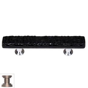 Sietto [SP-213-SN] Handmade Glass Cabinet Pull Handle - Skinny Glacier - Black - Satin Nickel Base - 5" L