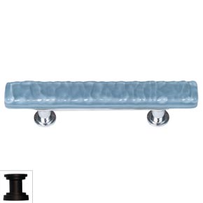 Sietto [SP-215-ORB] Handmade Glass Cabinet Pull Handle - Skinny Glacier - Powder Blue - Oil Rubbed Bronze Base - 5" L
