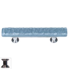 Sietto [SP-215-PC] Handmade Glass Cabinet Pull Handle - Skinny Glacier - Powder Blue - Polished Chrome Base - 5" L