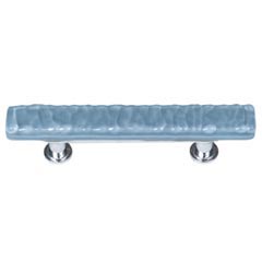 Sietto [SP-215-SN] Handmade Glass Cabinet Pull Handle - Skinny Glacier - Powder Blue - Satin Nickel Base - 5" L