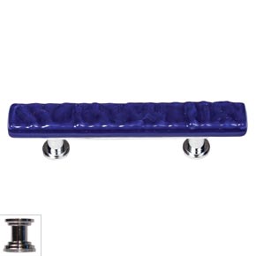 Sietto [SP-221-PC] Handmade Glass Cabinet Pull Handle - Skinny Glacier - Deep Cobalt - Polished Chrome Base - 5" L