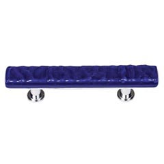 Sietto [SP-221-PC] Handmade Glass Cabinet Pull Handle - Skinny Glacier - Deep Cobalt - Polished Chrome Base - 5&quot; L