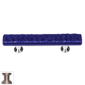 Sietto [SP-221-SN] Handmade Glass Cabinet Pull Handle - Skinny Glacier - Deep Cobalt - Satin Nickel Base - 5" L