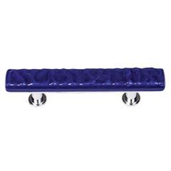 Sietto [SP-221-SN] Handmade Glass Cabinet Pull Handle - Skinny Glacier - Deep Cobalt - Satin Nickel Base - 5" L