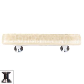 Sietto [SP-222-PC] Handmade Glass Cabinet Pull Handle - Skinny Glacier - Pale Yellow - Polished Chrome Base - 5" L