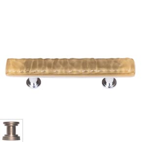 Sietto [SP-226-SN] Handmade Glass Cabinet Pull Handle - Skinny Glacier - Sesame - Satin Nickel Base - 5" L