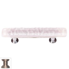 Sietto [SP-228-SN] Handmade Glass Cabinet Pull Handle - Skinny Glacier - Rose - Satin Nickel Base - 5" L