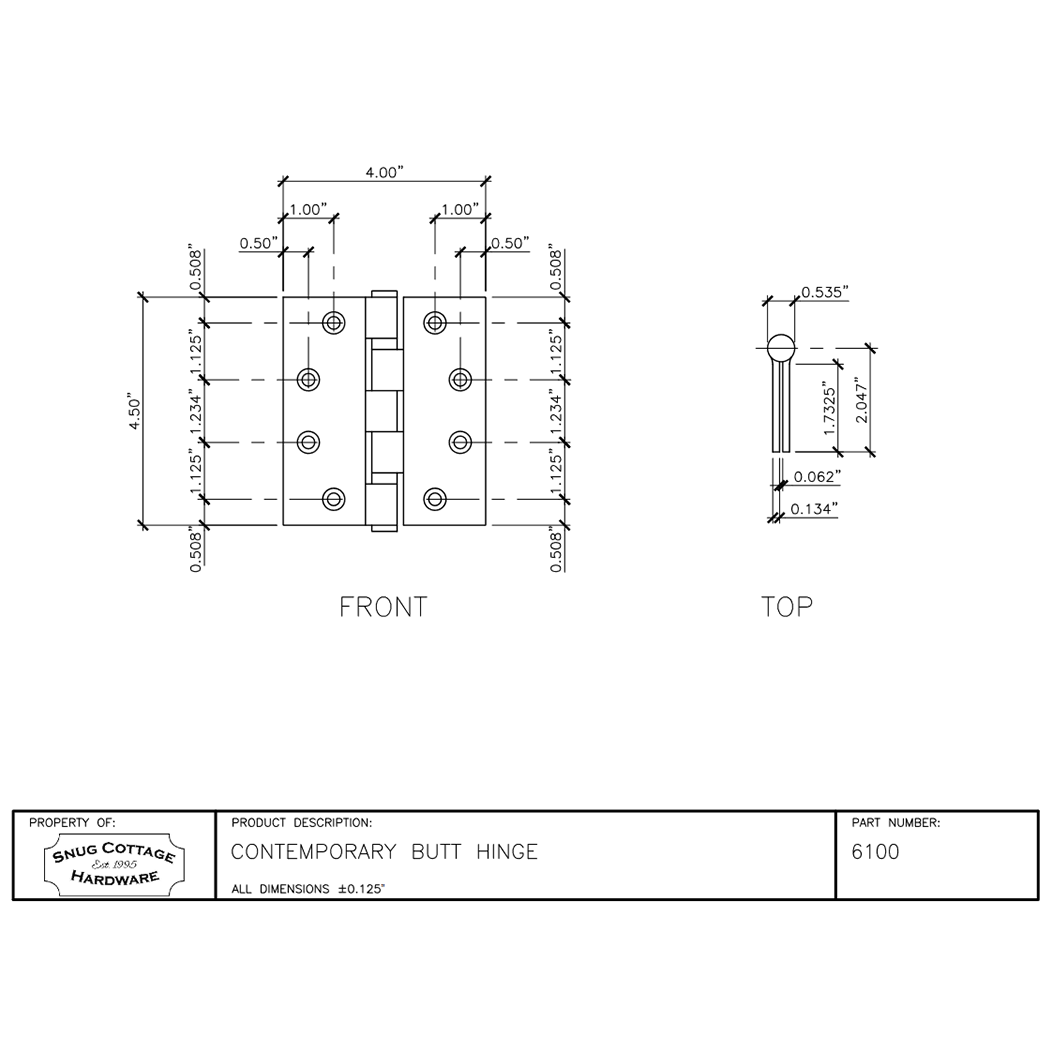Snug Cottage 6100 Gate Butt Hinge