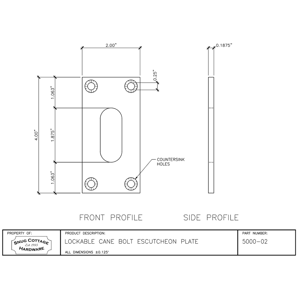 Snug Cottage [5000-02] Gate Cane Bolt Escutcheon Plate