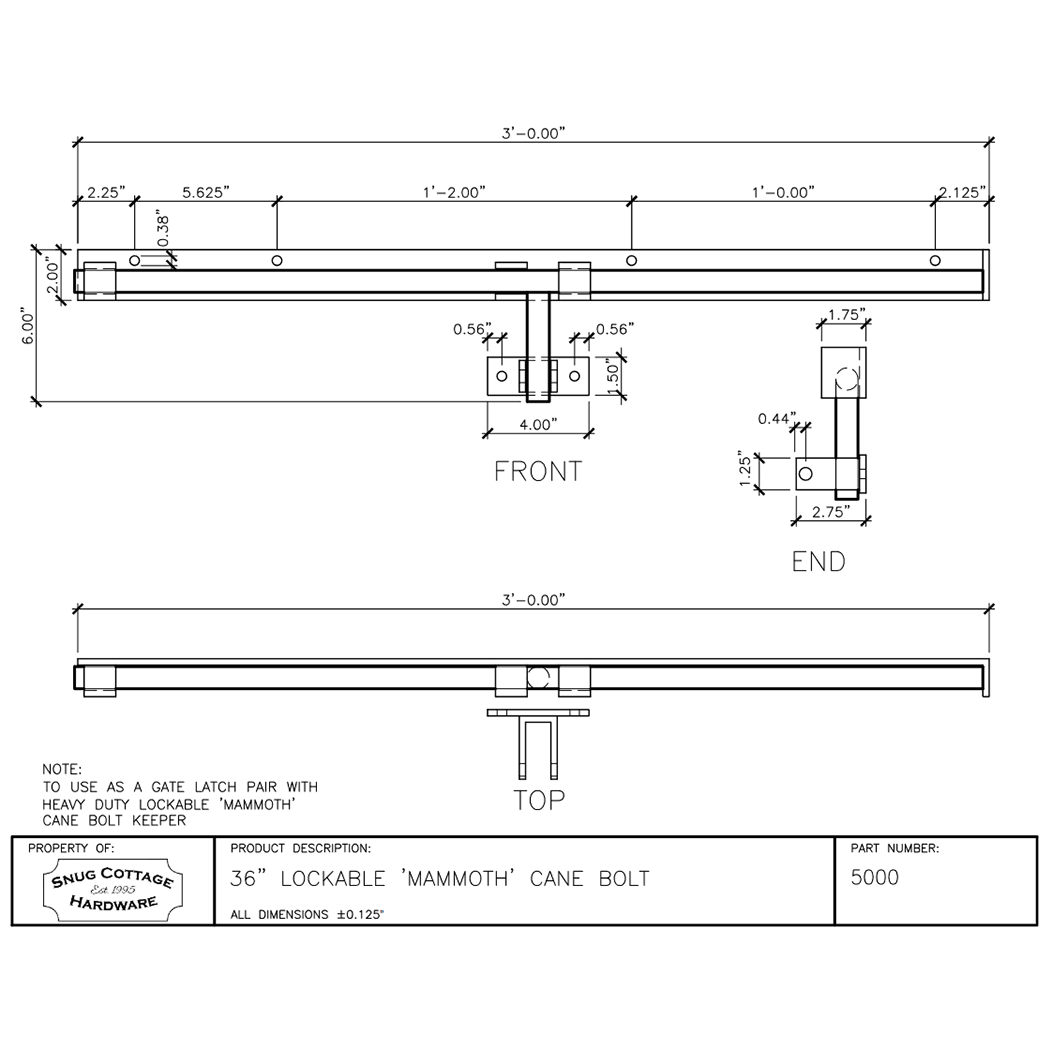 Snug Cottage [5000-36] Gate Cane Bolt