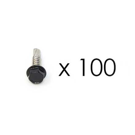 Snug Cottage [FP-TSB-14-1HexC] Stainless Steel TEK Screw - Self-Tapping - Hex Head - Black Finish - #14 x 1" L - 100 Pack