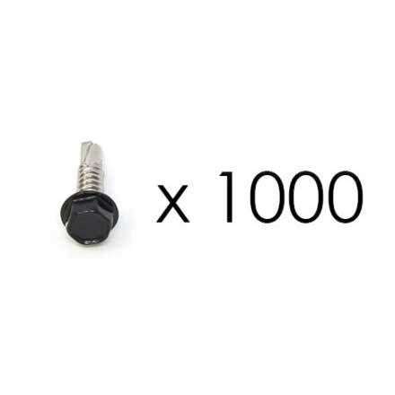 Snug Cottage [FP-TSB-14-1HexM] Stainless Steel TEK Screw - Self-Tapping - Hex Head - Black Finish - #14 x 1" L - 1,000 Pack