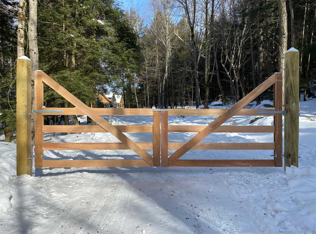 Cape Cod Double Driveway Gate featuring Snug Cottage Hardware