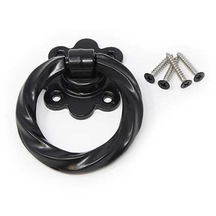 Snug Cottage [4149-RING] Exterior Gate Ring Pull - Twisted - Black Finish - 3" Dia.