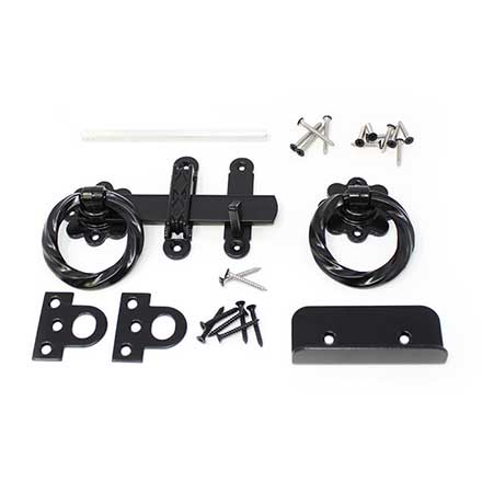 Snug Cottage [4149-LDSP] Exterior Gate Ring Turn Latch - Deluxe Kit - Twisted Ring - Black Finish - 6&quot; L