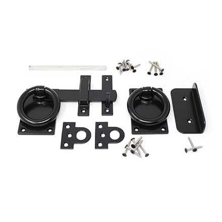 Snug Cottage [6149-LDSP] Exterior Gate Ring Turn Latch - Deluxe Kit - Contemporary Smooth Ring - Flush Mount - Black Finish - 6&quot; L