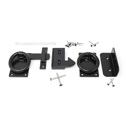 Snug Cottage [6152-L6SP] Exterior Gate Ring Turn Latch - Contemporary Smooth Ring - Setback Mount - Black Finish - 6&quot; L