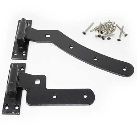 Snug Cottage [8295-12LDP] Forged Steel Gate Strap Hinge Set - Curved Cranked Band w/ Pin - Left Mount - Curved Down - Black Finish - 12" L - Pair 