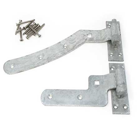 Snug Cottage [8295-12RD2] Forged Steel Gate Strap Hinge Set - Curved Cranked Band w/ Pin - Right Mount - Curved Down - Hot Dipped Galvanized Finish - 12&quot; L - Pair