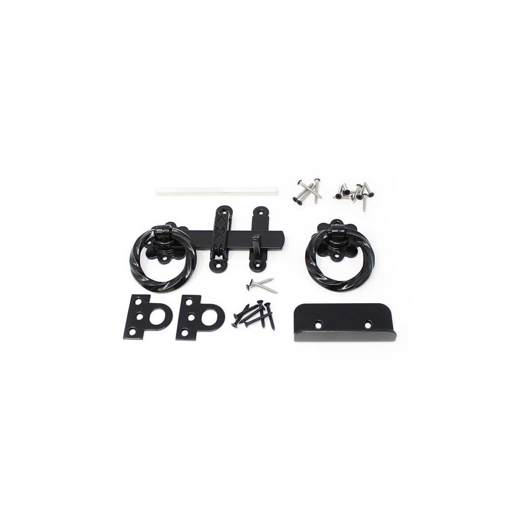 Snug Cottage [4149-L6SP] Exterior Gate Ring Turn Latch - Twisted Ring -  Black Finish - 6