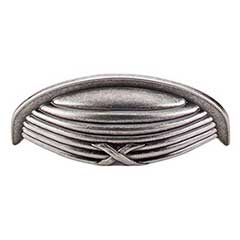 Top Knobs [M938] Die Cast Zinc Cabinet Cup Pull - Ribbon &amp; Reed Series - Pewter Antique Finish - 3&quot; C/C - 4 1/8&quot; L