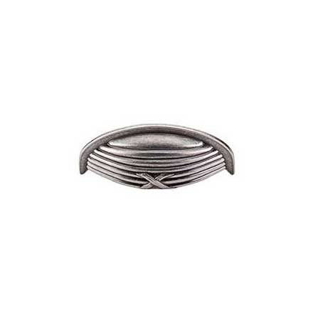 Top Knobs [M938] Die Cast Zinc Cabinet Cup Pull - Ribbon &amp; Reed Series - Pewter Antique Finish - 3&quot; C/C - 4 1/8&quot; L