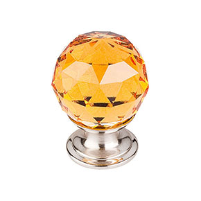 Top Knobs [TK111BSN] Crystal Cabinet Knob - Faceted Globe - Amber - Brushed Satin Nickel Stem - 1 1/8" Dia. 