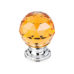 Top Knobs [TK111PC] Crystal Cabinet Knob - Faceted Globe - Amber - Polished Chrome Stem - 1 1/8" Dia.