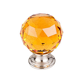 Top Knobs [TK112BSN] Crystal Cabinet Knob - Faceted Globe - Amber - Brushed Satin Nickel Stem - 1 3/8" Dia. 