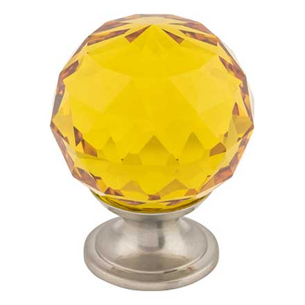 Top Knobs [TK112BSN] Crystal Cabinet Knob - Faceted Globe - Amber - Brushed Satin Nickel Stem - 1 3/8" Dia.