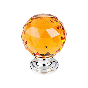 Top Knobs [TK112PC] Crystal Cabinet Knob - Faceted Globe - Amber - Polished Chrome Stem - 1 3/8" Dia.