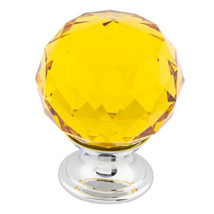 Top Knobs [TK112PC] Crystal Cabinet Knob - Faceted Globe - Amber - Polished Chrome Stem - 1 3/8" Dia.