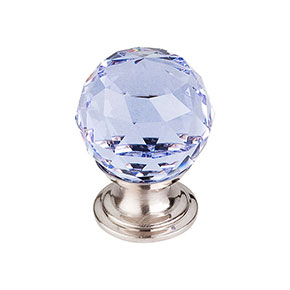 Top Knobs [TK113BSN] Crystal Cabinet Knob - Faceted Globe - Light Blue - Brushed Satin Nickel Stem - 1 1/8" Dia.