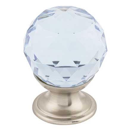 Top Knobs [TK113BSN] Crystal Cabinet Knob - Faceted Globe - Light Blue - Brushed Satin Nickel Stem - 1 1/8" Dia.