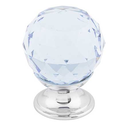 Top Knobs [TK113PC] Crystal Cabinet Knob - Faceted Globe - Light Blue - Polished Chrome Stem - 1 1/8" Dia.