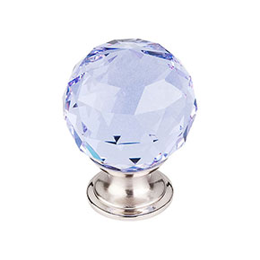 Top Knobs [TK114BSN] Crystal Cabinet Knob - Faceted Globe - Light Blue - Brushed Satin Nickel Stem - 1 3/8" Dia.