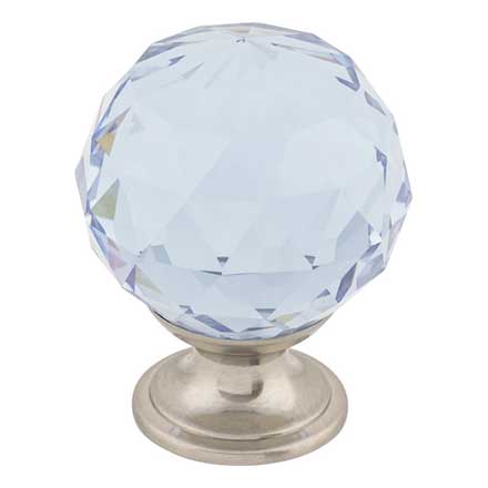 Top Knobs [TK114BSN] Crystal Cabinet Knob - Faceted Globe - Light Blue - Brushed Satin Nickel Stem - 1 3/8&quot; Dia.