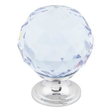 Top Knobs [TK114PC] Crystal Cabinet Knob - Faceted Globe - Light Blue - Polished Chrome Stem - 1 3/8" Dia.