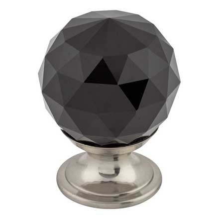 Top Knobs [TK115BSN] Crystal Cabinet Knob - Faceted Globe - Black - Brushed Satin Nickel Stem - 1 1/8&quot; Dia.