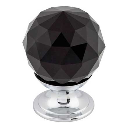 Top Knobs [TK115PC] Crystal Cabinet Knob - Faceted Globe - Black - Polished Chrome Stem - 1 1/8&quot; Dia.