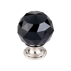 Top Knobs [TK116BSN] Crystal Cabinet Knob - Faceted Globe - Black - Brushed Satin Nickel Stem - 1 3/8" Dia.