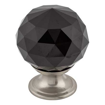 Top Knobs [TK116BSN] Crystal Cabinet Knob - Faceted Globe - Black - Brushed Satin Nickel Stem - 1 3/8&quot; Dia.