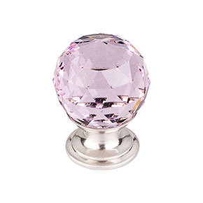 Top Knobs [TK117BSN] Crystal Cabinet Knob - Faceted Globe - Pink - Brushed Satin Nickel Stem - 1 1/8" Dia.
