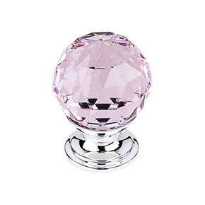 Top Knobs [TK117PC] Crystal Cabinet Knob - Faceted Globe - Pink - Polished Chrome Stem - 1 1/8" Dia.