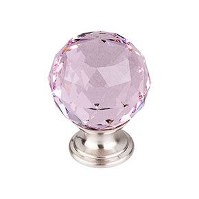 Top Knobs [TK118BSN] Crystal Cabinet Knob - Faceted Globe - Pink - Brushed Satin Nickel Stem - 1 3/8" Dia.