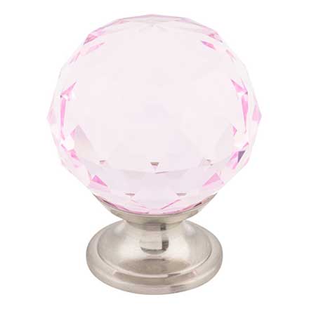 Top Knobs [TK118BSN] Crystal Cabinet Knob - Faceted Globe - Pink - Brushed Satin Nickel Stem - 1 3/8&quot; Dia.