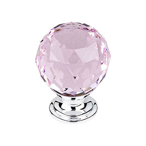 Top Knobs [TK118PC] Crystal Cabinet Knob - Faceted Globe - Pink - Polished Chrome Stem - 1 3/8" Dia.