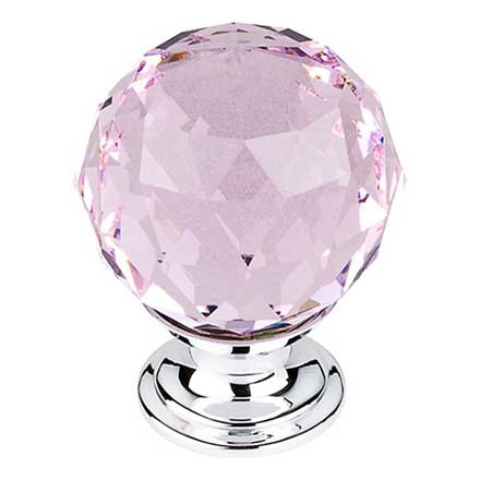 Top Knobs [TK118PC] Crystal Cabinet Knob - Faceted Globe - Pink - Polished Chrome Stem - 1 3/8&quot; Dia.