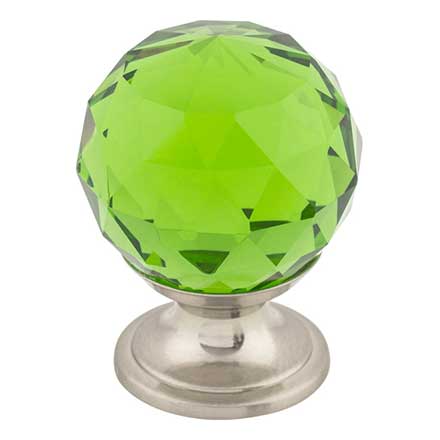 Top Knobs [TK119BSN] Crystal Cabinet Knob - Faceted Globe - Green - Brushed Satin Nickel Stem - 1 1/8" Dia.